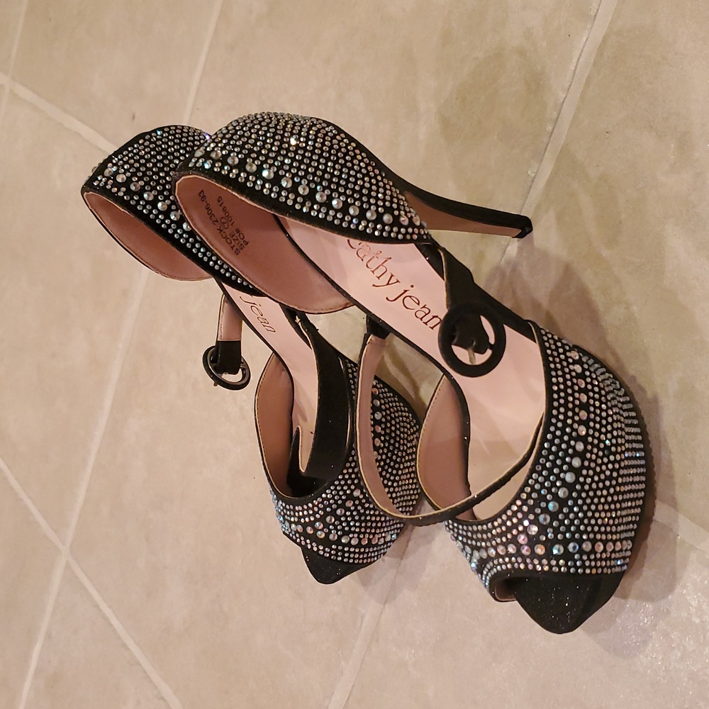 Cathy Jean Black and Silver Sparkle Heels
